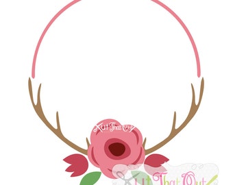 Rose Antler Frame Design SVG & DXF Cut File, Shown with our Empress Font NOT INcluded