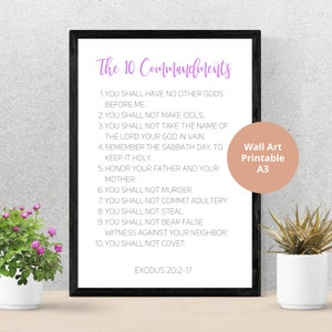 The 10 commandments wall art printable, the ten commandments wall art, 10 commandments poster print, Christian wall art, above bed wall art