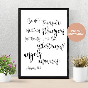Hebrews 13:2 verse poster artwork,scripture wall art print,modern living room printable decor, be not forgetful to entertain angels