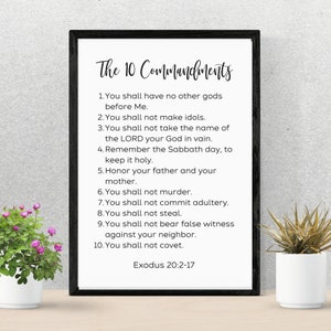The 10 Commandments - Exodus 20:2-17 Bible Verse Wall Art, Poster , Prints, Verses, DIGITAL DOWNLOAD, The Ten Commandments, Home Decor Print