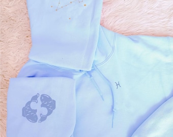 Sudadera con capucha bordada de Piscis, diseño astrológico pastel, regalo del zodiaco