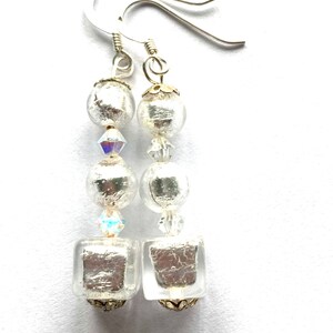Murano glass earrings with silver Murano glass beads Swarovski crystal and sterling silver.