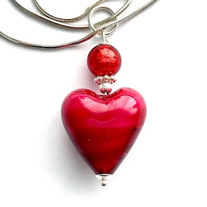 Murano Glass red heart pendant with sterling silver.