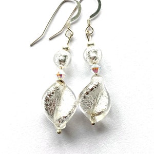 Murano glass earrings with silver Murano Glass twist beads Swarovski crystal and sterling silver.