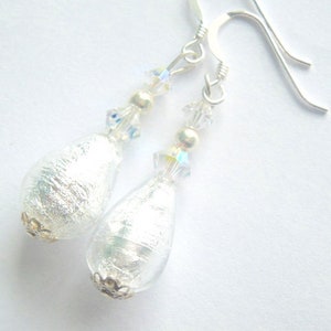 Murano glass earrings with silver Murano glass beads Swarovski crystal and sterling silver.