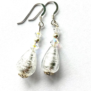 Murano glass earrings with silver Murano glass beads Swarovski crystal and sterling silver.