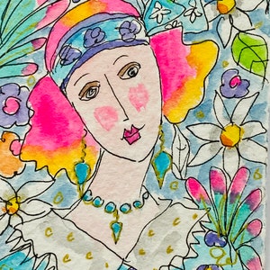 ACEO Pintura acuarela coleccionable original - Margarita, margarita.