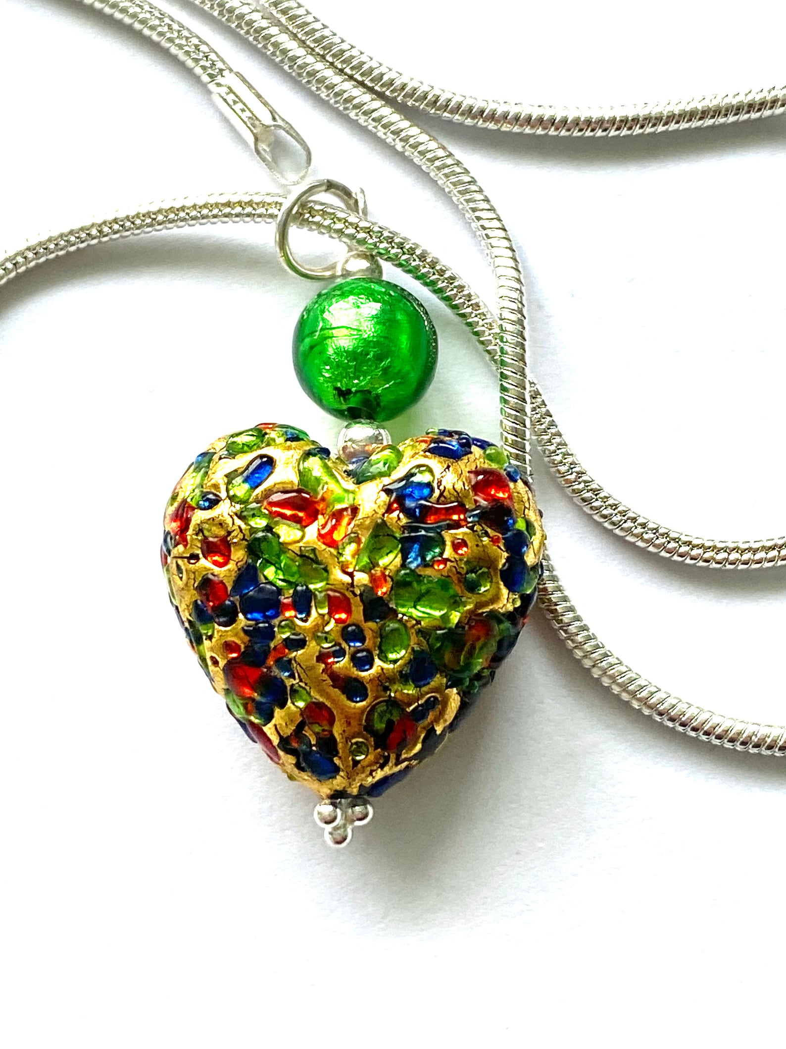Gold Murano glass handmade studded heart pendant with sterling Etsy