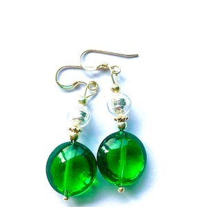 Murano Glass earrings with green Murano Glass lentil beads and sterling silver.
