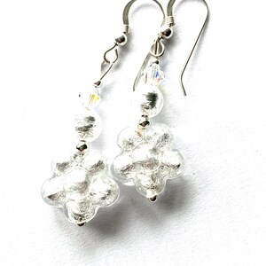 Murano glass earrings with silver Murano flower beads Swarovski crystal and sterling silver.