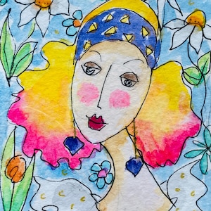 ACEO original Aquarellbild - Flower Power.