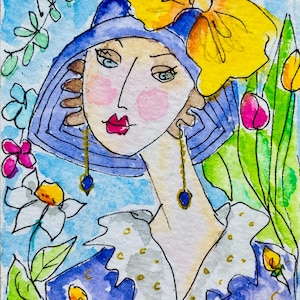 Aquarelle originale ACEO - Un petit oiseau me l'a dit.