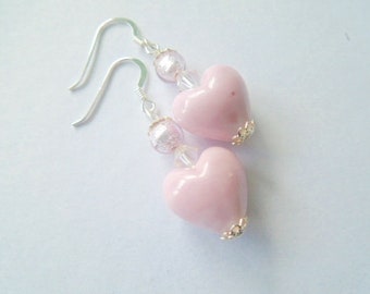 Murano glass earrings with pink and silver Murano glass beads and Swarovski crystal and sterling silver.