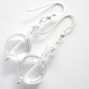 Murano glass earrings with clear crystal Murano glass beads and sterling silver wires.