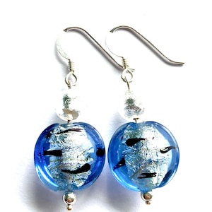 Murano glass earrings with blue and silver Murano glass beads with sterling silver.