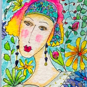 Pintura acuarela original coleccionable de ACEO: Elegancia vintage.