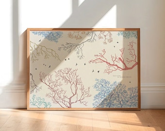 Naive, limited edition, inspired illustration, trees, branches, forest, sky, nature illustration