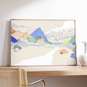 canvas wall art, ilustración montañas,ilustración paisaje, INTERSECCIÓN, print gran formato