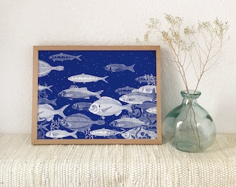 mountains illustration, limited edition print (blue sky)