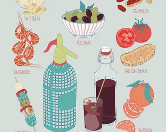 print edición limitada (la hora del vermut) fondo azul, cuadro cocina,Cuadro Vermouth, Lamina Cocina, Lamina Vermut, Decoracion para Cocina