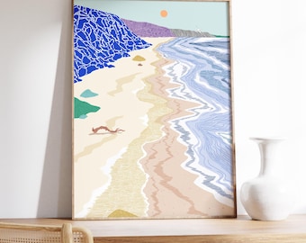 canvas wall art, mountains reflection, cream,cotton canvas  print,reflection art print, landscape illustration