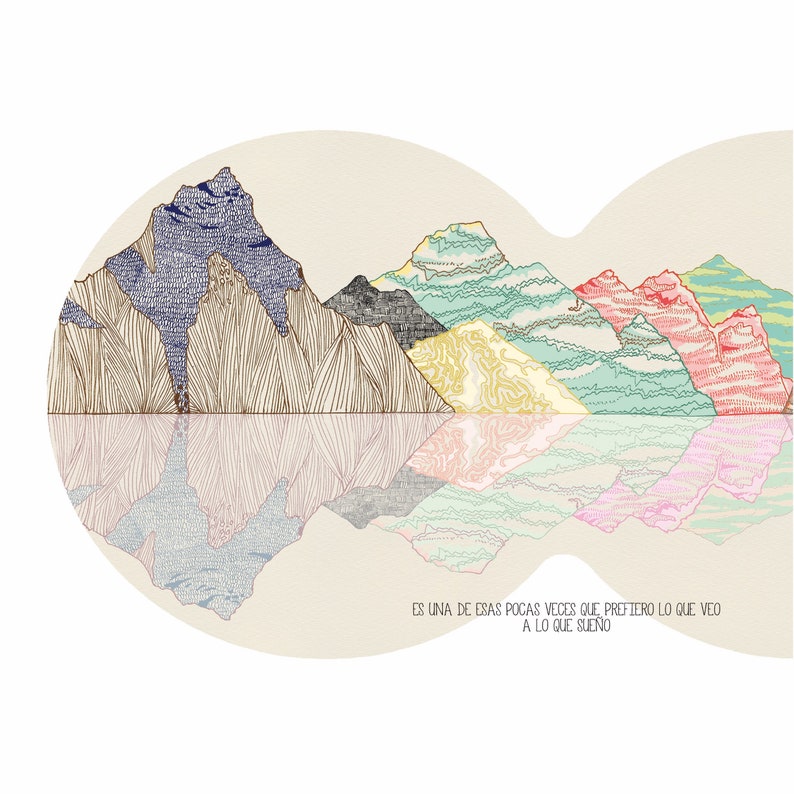 mountains illustration, limited edition print blue sky image 3