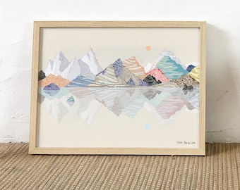 mountains illustration, limited edition print (cream) A4