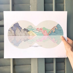 mountains illustration, limited edition print blue sky image 4