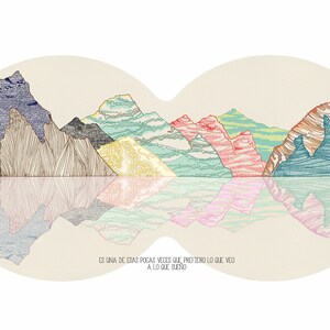 mountains illustration, limited edition print blue sky image 2