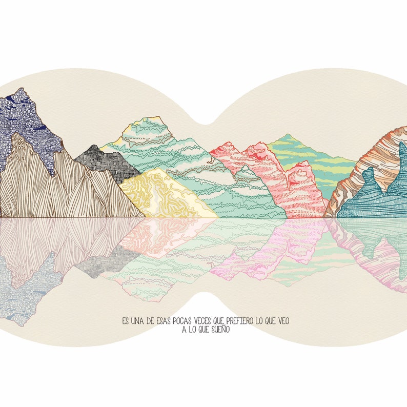 mountains illustration, limited edition print blue sky image 2