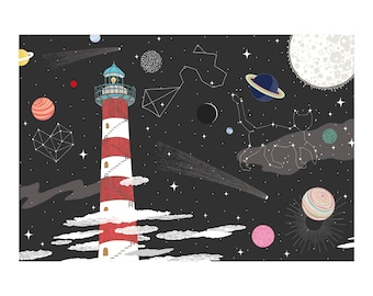 The tallest lighthouse on Earth, children illustration