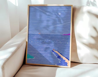 Moon Sun | Seascape Wall Art | Starry Night Ocean Print | Limited Edition canvas print