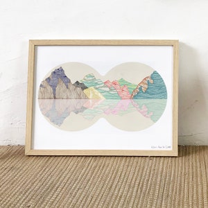 mountains illustration, limited edition print blue sky image 1