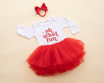 Christmas 1st Birthday Outfit Girl: "Oh What Fun" Tutu Set