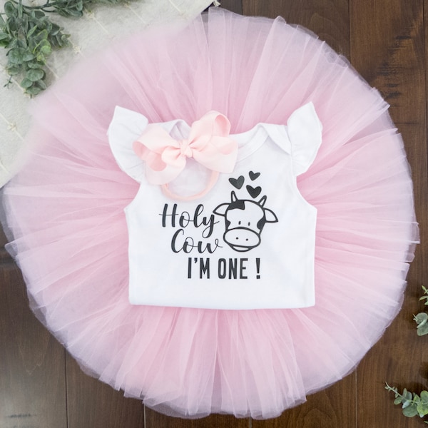 Holy Cow 1st Birthday Outfit Girl,  Cow First Birthday Outfit Girl, One Birthday tutu, 1st birthday tutu, tutu set, glitter