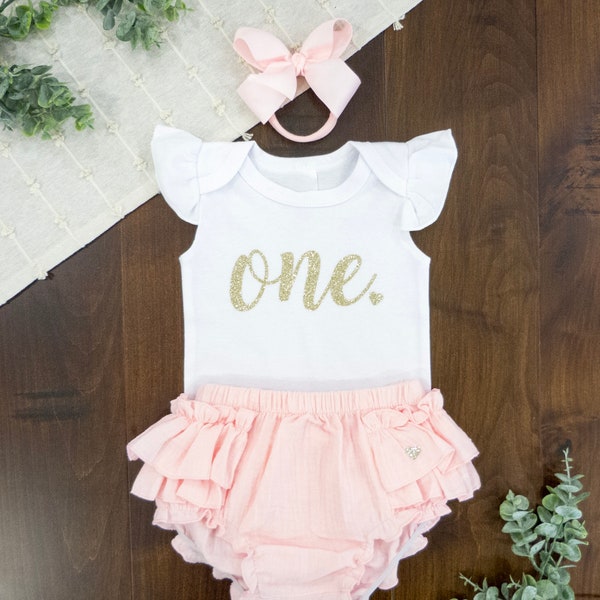 1st birthday girl outfit, First Birthday Outfit Girl, 1st Birthday Outfit Girl, One Birthday outfit, 1st birthday set, light pink and gold