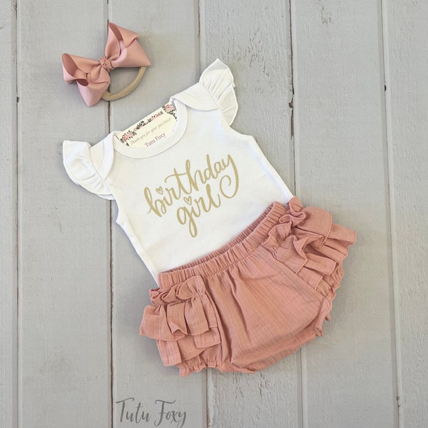 1st birthday girl outfit, First Birthday Outfit Girl, 1st Birthday Outfit Girl, One Birthday outfit, 1st birthday set, dusty rose and gold