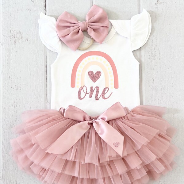 Boho Rainbow 1st Birthday Outfit Girl, First Birthday Outfit Girl, One Birthday tutu, 1st birthday tutu, tutu set, glitter