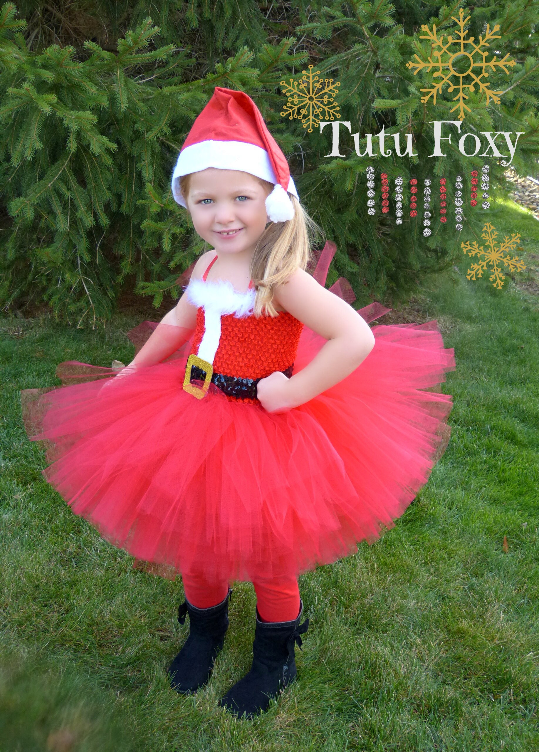 Girls Santa dress tutu dress costume handmade Christmas Fancy dress Feathers 