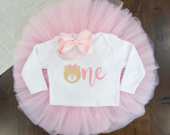 Beary First Birthday Outfit Girl: Tutu Set with Headband