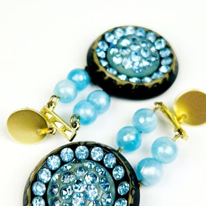 CORN FLOWER Light Blue Disks Sparkling with Rhinestones and Edged in Chocolate