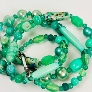DROPS OF RAIN Verdigris-Colored Vintage Beads in Bone, Japanese Glass, Swirly Glass, and Resin