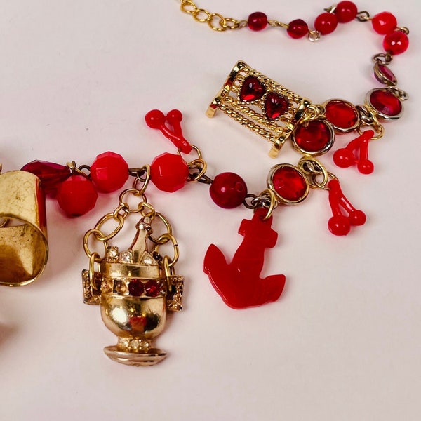 HELLO, SAILOR Vivid Red Vintage Chained Beads Accent Red and Gold Charms with a Theme of Love Rekindled