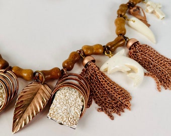 CASA MALAPARTE Copper and Bone-White Charms and Tassels  Ring the Neck of This Choker