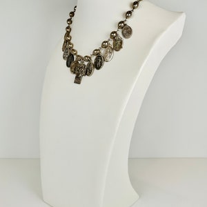 STORY TIME Evocative Religious Medallions and Almond-Shaped Silver Tone Wired Beads in an Eye-Catching Choker image 6