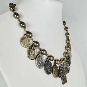 STORY TIME Evocative Religious Medallions and Almond-Shaped Silver Tone Wired Beads in an Eye-Catching Choker image 9