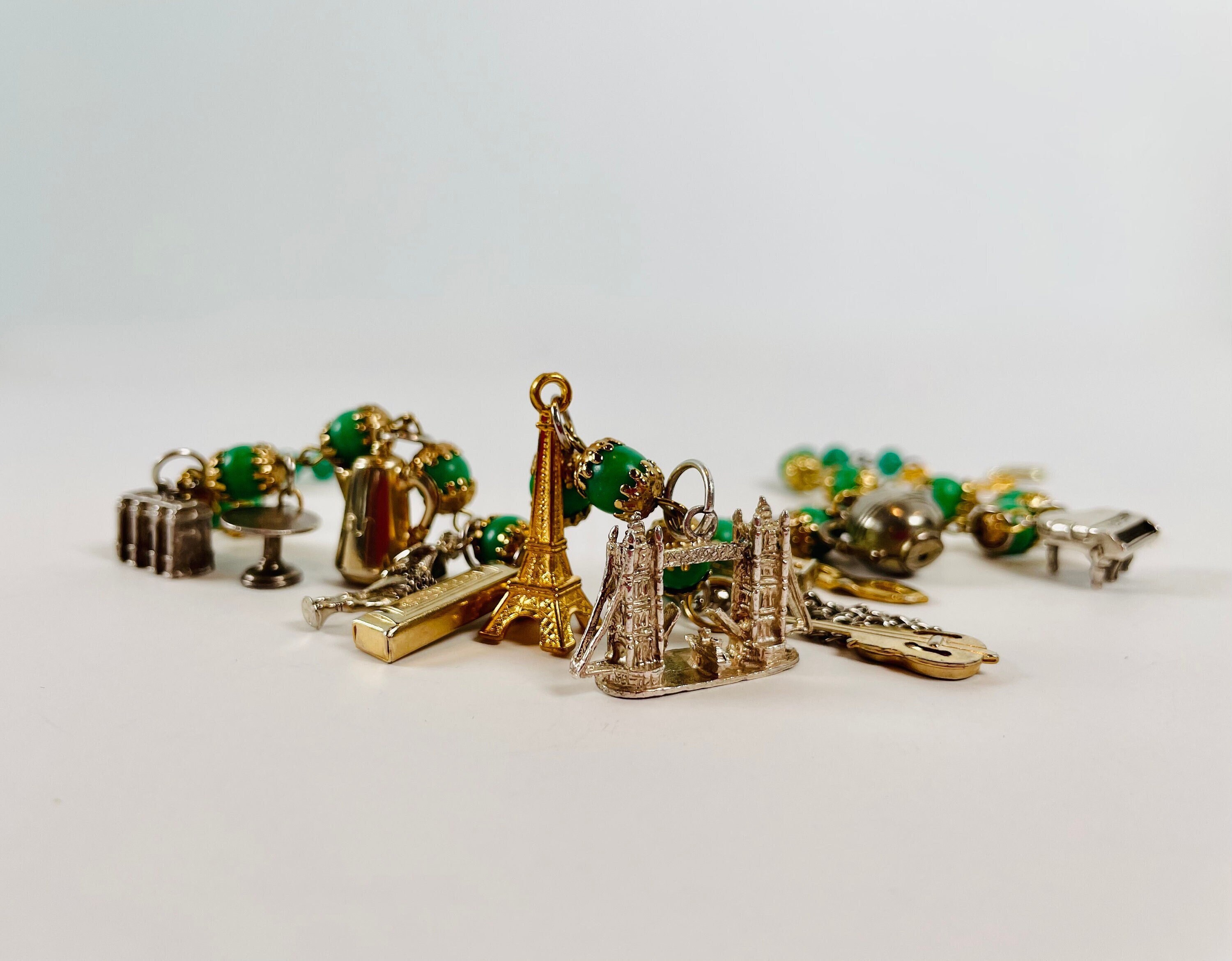 CAFE SOCIETY Vibrant Jazz-Age Lifestyle Represented by Charms on This Chained Bead Necklace