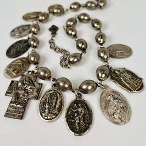 STORY TIME Evocative Religious Medallions and Almond-Shaped Silver Tone Wired Beads in an Eye-Catching Choker image 7