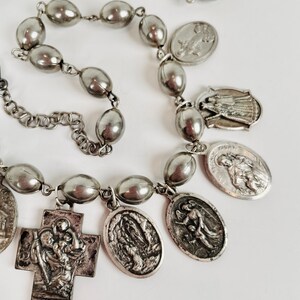 STORY TIME Evocative Religious Medallions and Almond-Shaped Silver Tone Wired Beads in an Eye-Catching Choker image 5