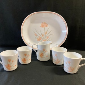 6 Piece Lot of Corelle Peach Floral Dinnerware
